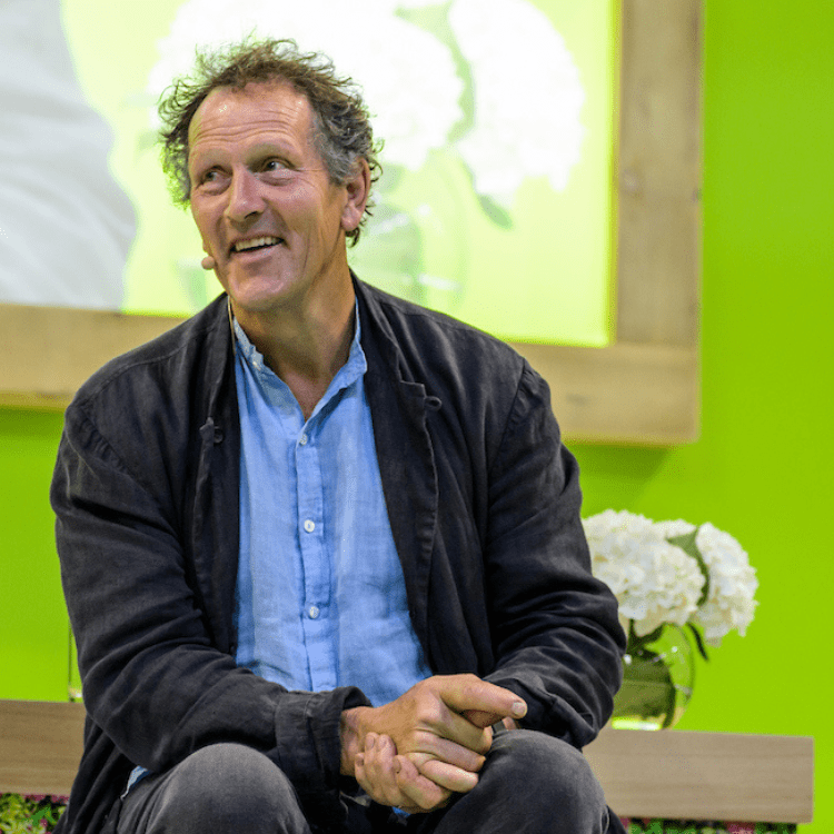 Celebrity gardener Monty Don in an onstage talk at BBC Gardeners' World Live